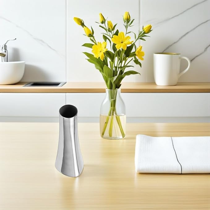 304 Stainless Steel Flower Vase - Elegant Metal Flower Arrangement Holder for Home Office Decoration 17Cm High Silver Finish