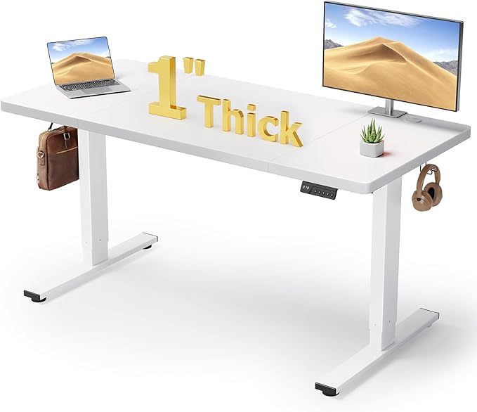 SIAGO Electric Standing Desk Adjustable - 60x28 Inch Sit Stand Desk with 1 Inch Thick Tabletop, Double Beam Frame, 3 Memory Height Adjustment, Cable Management for Home Office