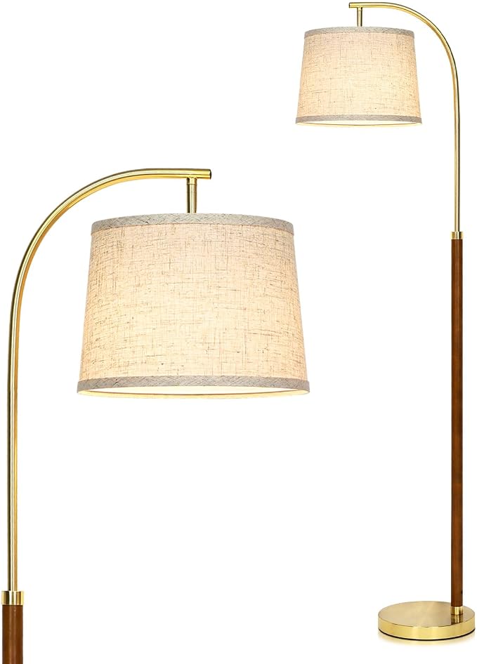 CINKEDA Wood Arc Floor Lamp,63" Tall Mid Century Modern Standing Lamp with Foot Switch & 3 Color Temperatures,Vintage Floor Lamps for Living Room Bedroom Office Reading Corner (Bulb Included),Walnut-A