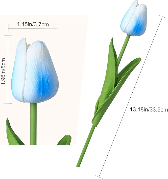 20 Pcs 13” Real Touch Light-Blue Tulips Artificial Flowers, Latex PU Fake Faux Flowers, for Wedding Bouquet Home Decor