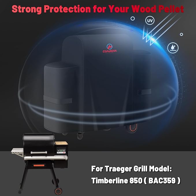 Comnova Grill Cover for Traeger Timberline 850 - Premium Wood Pellet Smoker Cover for Traeger Waterproof & Heavy Duty, 600D Pellet BBQ Accessory for Treager Timberline 850 Grills (BAC359)