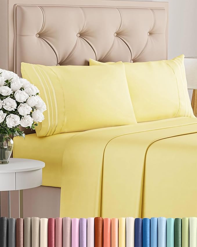Cal King Size 4 Piece Sheet Set - Comfy Breathable & Cooling Bed Sheets Set - Hotel Luxury Bedding for Women, Men, Kids, Teens, Boys & Girls - Deep Pockets, Soft and Wrinkle Free - Oeko-Tex - Yellow