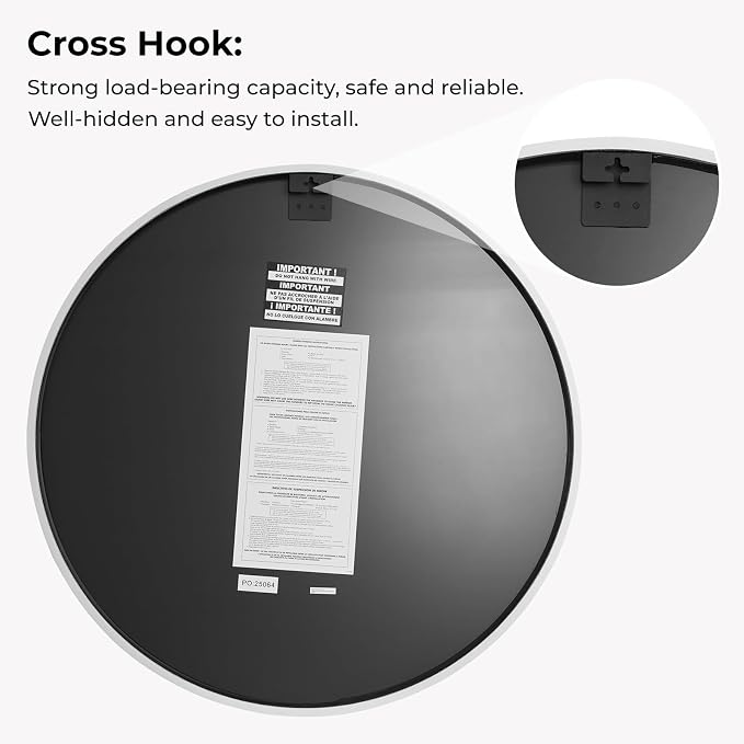 WallBeyond 28 Inch Round Wood Mirror, Large Circle Wooden Frame Wall Mirror for Bathroom, Living Room, Bedroom, Entryway (White)