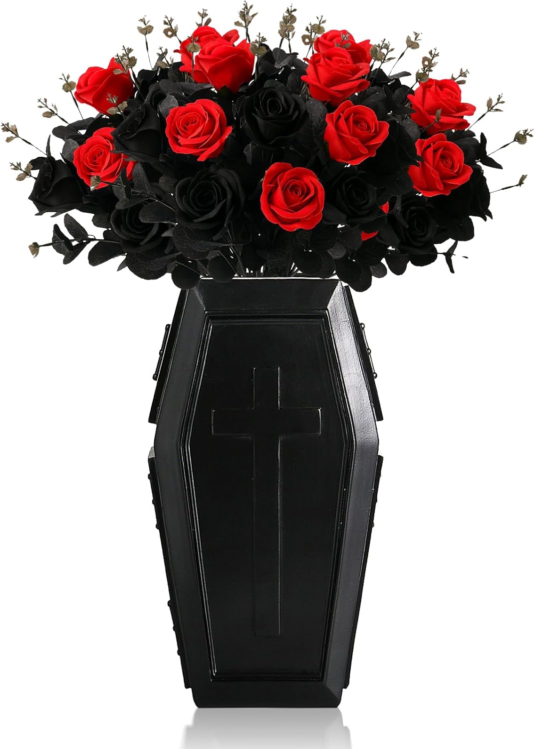 Skiennix Coffin Vase - Gothic Home Decor for Flowers & Makeup Brushes | Large Black Planter
