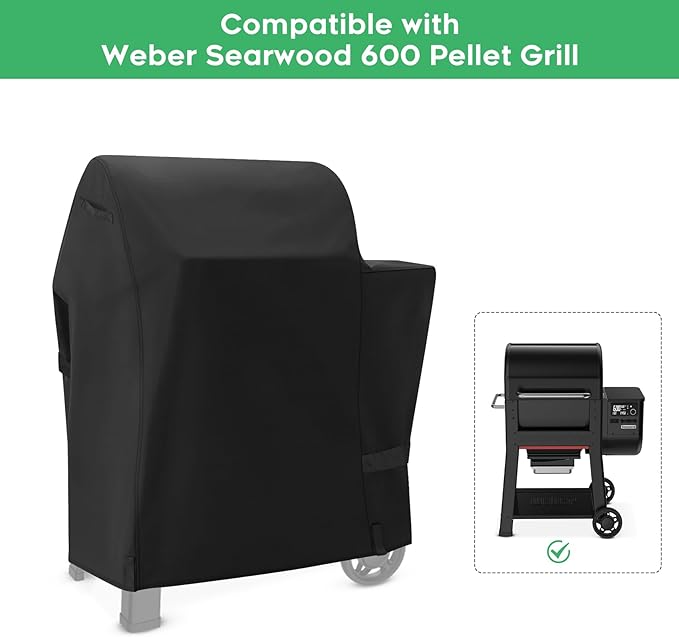 EZ-DONGTENG Heavy-Duty 600D BBQ Grill Cover Compatible with Weber Searwood 600 Pellet Grill, 3400145 Weber Searwood 600 Cover, Black