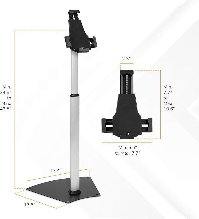 Mount-It! iPad Kiosk Stand, Anti-Theft Floor Stand with Lock, Height Adjustable Universal Tablet Kiosk for 7.9–11 Inch Tablets, Secure Commercial Tablet Stand for Retail & Business
