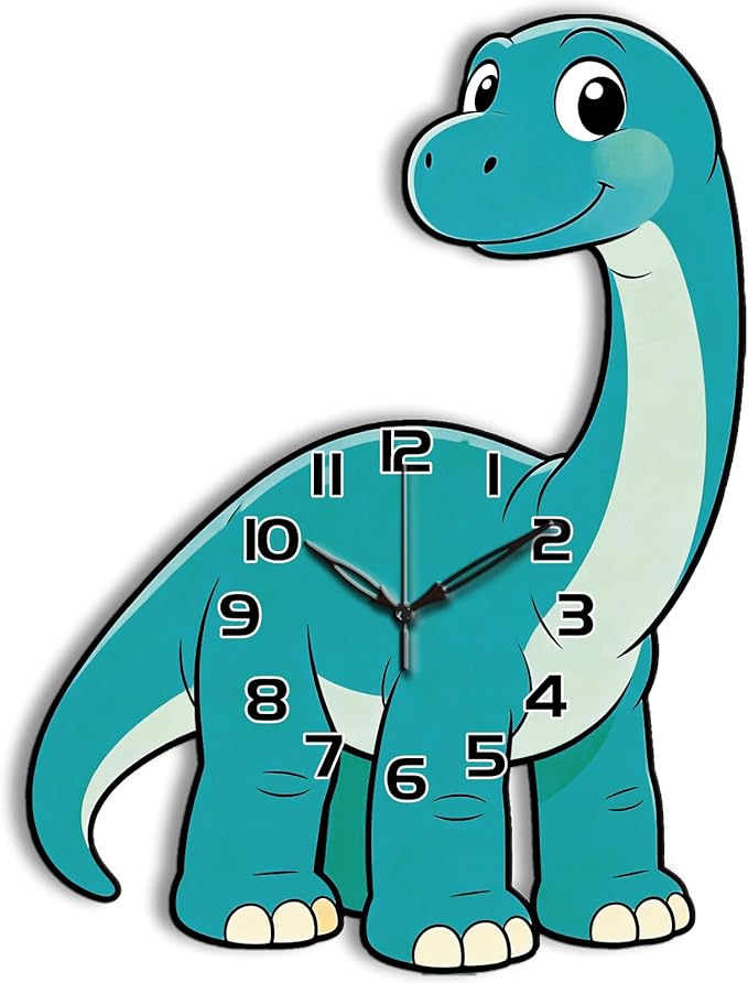 Dinosaurs Wall Clock Irregular Shape Decorative Wall Clock Brontosaurus Diplodocus Non-Ticking Clock for Home Office Decoration, 16.14×11.49 inch