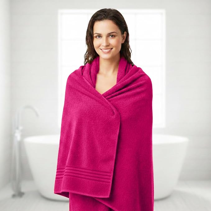 8 Piece Bath Towels for Bathroom - 100% Cotton, Soft Absorbent Bathroom Towels Set - 2 Extra Large Bath Towels, 2 Hand Towels & 4 Washcloths - Hotel Spa Thick Plush Towel, Fuchsia Purple