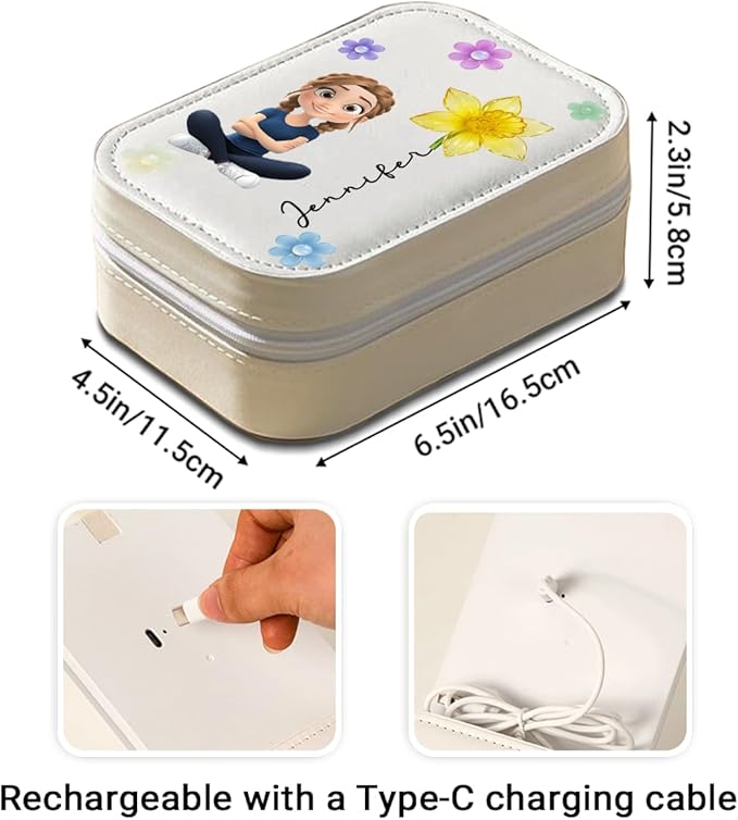 Wrappiness Girls & Women Lovely Makeup Box With LED Mirror - Personalized Jewelry Box Organizer Portable Ideal for Travel, Gift for Daughters Sisters Friends (Lovely Girl, Teen Girls)