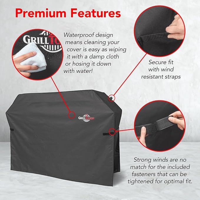 GrillTough Heavy Duty BBQ Grill Cover for Outdoor Grill, 72 Inch – Waterproof, Weather Resistant, UV & Fade Resistant with Adjustable Straps – Gas Grill Cover for Weber, Charbroil, etc. Charcoal