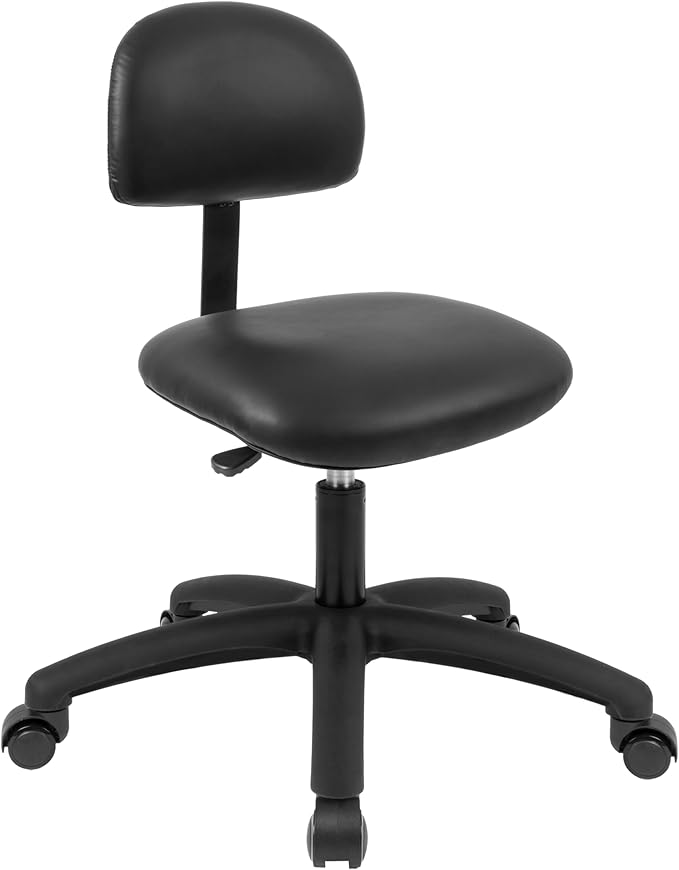 Chair Master FSS Series Square seat Low (17"-22") seat Height Chair. Vinyl-for Office, Garage, Desk, Shop, Computer, Doctor, Medical, Easy to Clean! (Black, Low, Self Braking Casters)