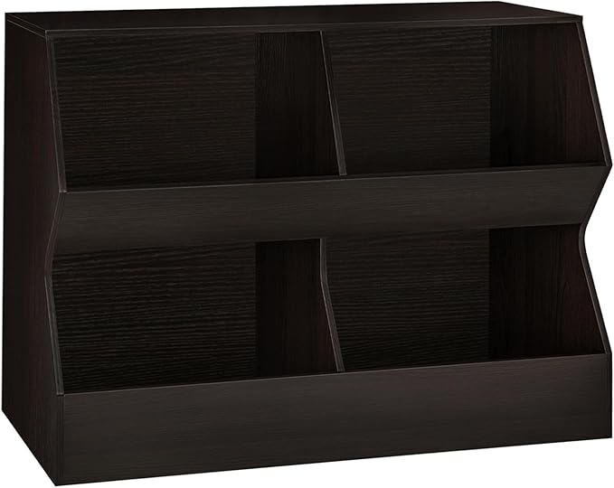 DINZI LVJ Kids Bookshelf, Toy Storage Organizer, Wooden Toy Storage Cabinet, 4 Cubby Children Bookcase, 43.3" L Toddler Book Shelf for Bedroom, Nursery, Hallway, School, Espresso
