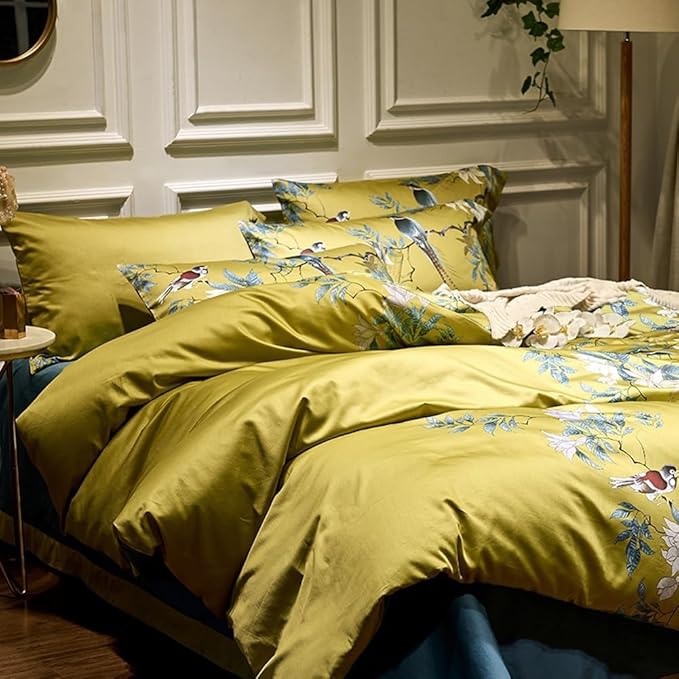 Vintage Style Flower Bird Comforter Set Queen Fluffy Soft Vibrant Color Floral Comforter Set Garden Style Bird Flower Botanical Comforter with 2 Pillowcases Queen Size Bed Comforter for All Seasons