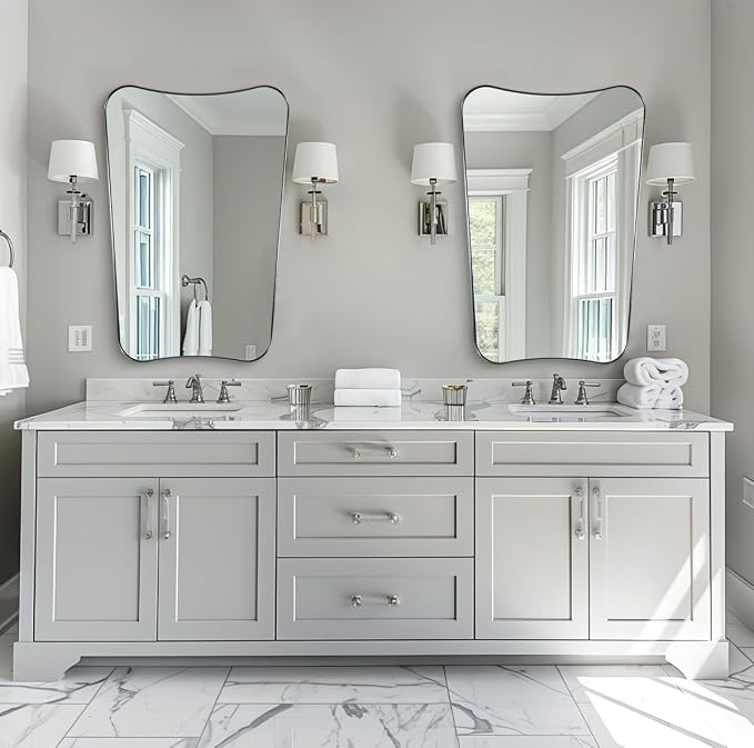 ANDY STAR Chrome Bathroom Mirror 24x36, Bathroom Mirror for Over Sink, Polished Chrome Wall Mirror with Unique Curved Design, Rust-Proof Stainless Steel 1’’ Frame