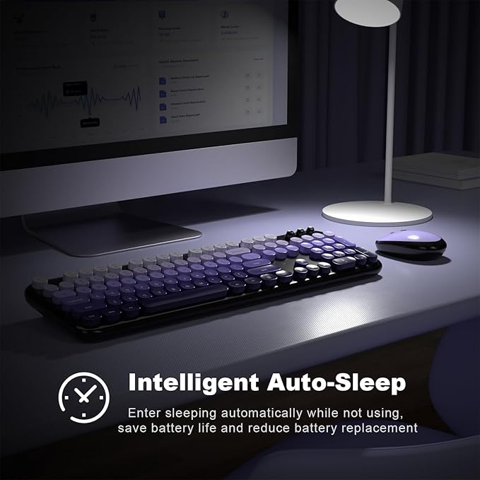 Wireless Keyboard and Mouse Combo, MOWUX Colorful Computer Full Size 2.4G Plug and Play Wireless Typewriter Keyboard and Mouse Set for Computer, Desktop, PC (Black Purple Gradient)
