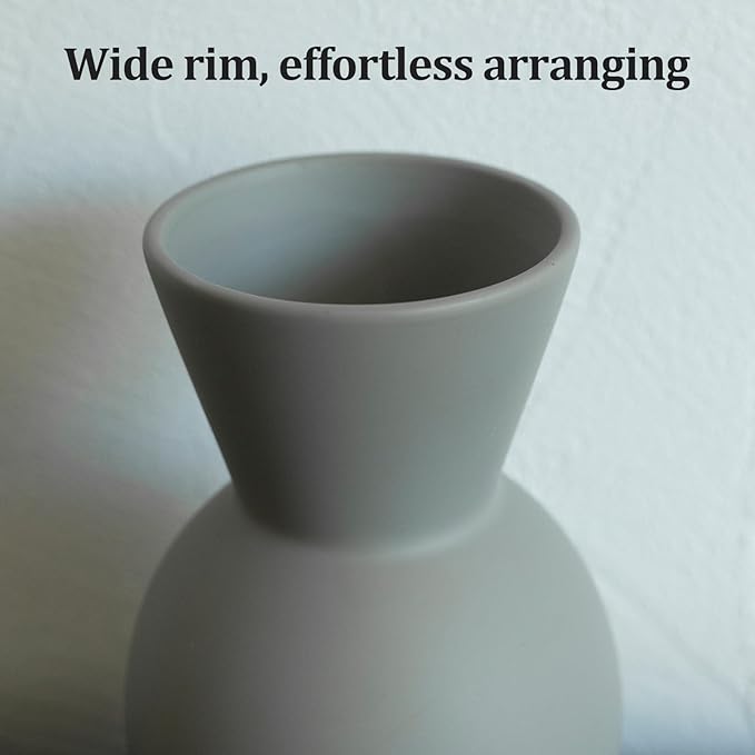 Ceramic Flower Vase Set of 3, Fake Flowers in Vase for Centerpieces with 8 Artificial Autumn Chrysanthemums Artificial Decorative Swags