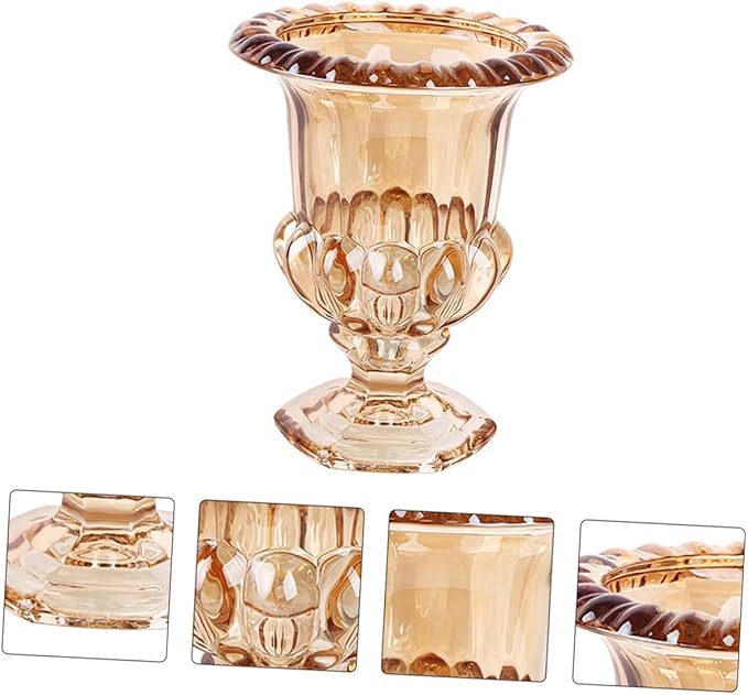 STOBAZA Vintage Glass Decorative Vase with Flanging Embossed Design Amber Wine Glass Shape for Home and Office Decor Elegant Floral Ornament for Living and Dining Table Accents