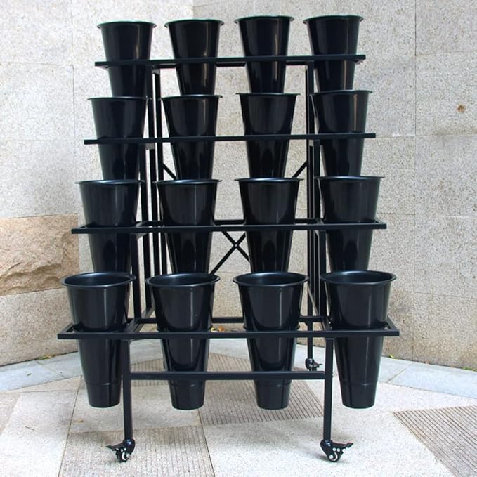 Zhongma Flower Display Stand with 16pcs Plastic Buckets for Fresh Flowers Heavy Duty Garden Cart Moving Flower Bucket Stand with Wheels