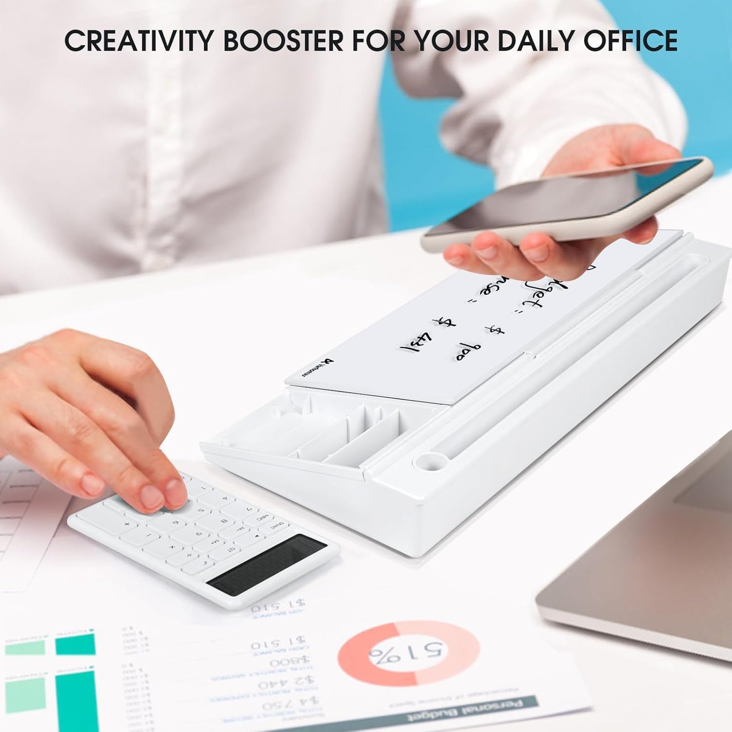 Skiennix Desktop Whiteboard - Whiteboard with Calculator | Ideal Desk Organizer for Home, Office & School