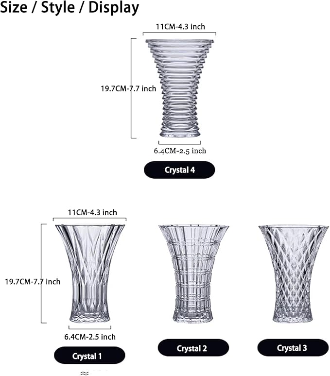 Clear Crystal Vase,Glass Flower Vase Thickening Design for Home Decor Centerpieces, Wedding, Mothers Gift