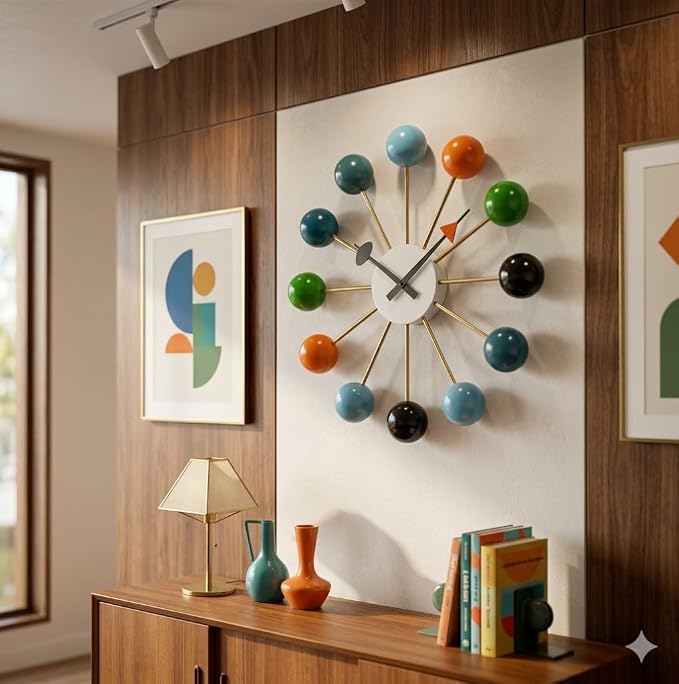 Mid Century Modern Ball Clock: George Nelson Style Wood Wall Decor wall (15 INCH) (24)