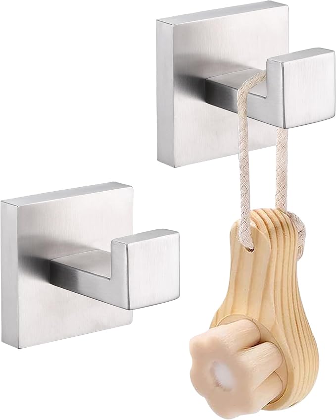 LANC 2PCS Bathroom Towel Hooks, Heavy Duty Stainless Steel Robe Hooks for Hanging Clothes,Coat,Towels, Wall Mount Bath Hooks for Contemporary Bathroom,Kitchen, Brushed Nickel, A8805BN-P2