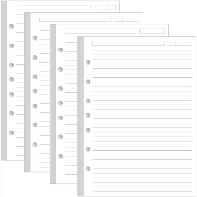 (4-Pack) Mini Binder Lined Filler Paper for 3 or 7 Ring Binders - 400 Sheets/800 Pages Loose Leaf Rule Paper Refills, Desk Size 4, 100gsm Line Paper, 5.8" x 8.5"