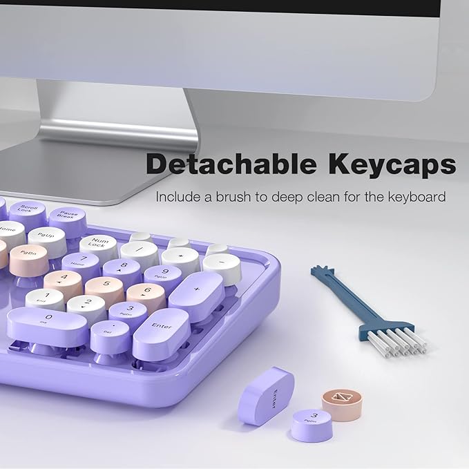 Wireless Keyboard and Mouse Combo, MOWUX Colorful Computer Full Size 2.4G Plug and Play Wireless Typewriter Keyboard and Mouse Set for Windows, Computer, Desktop, PC, Notebook (Purple Colorful)