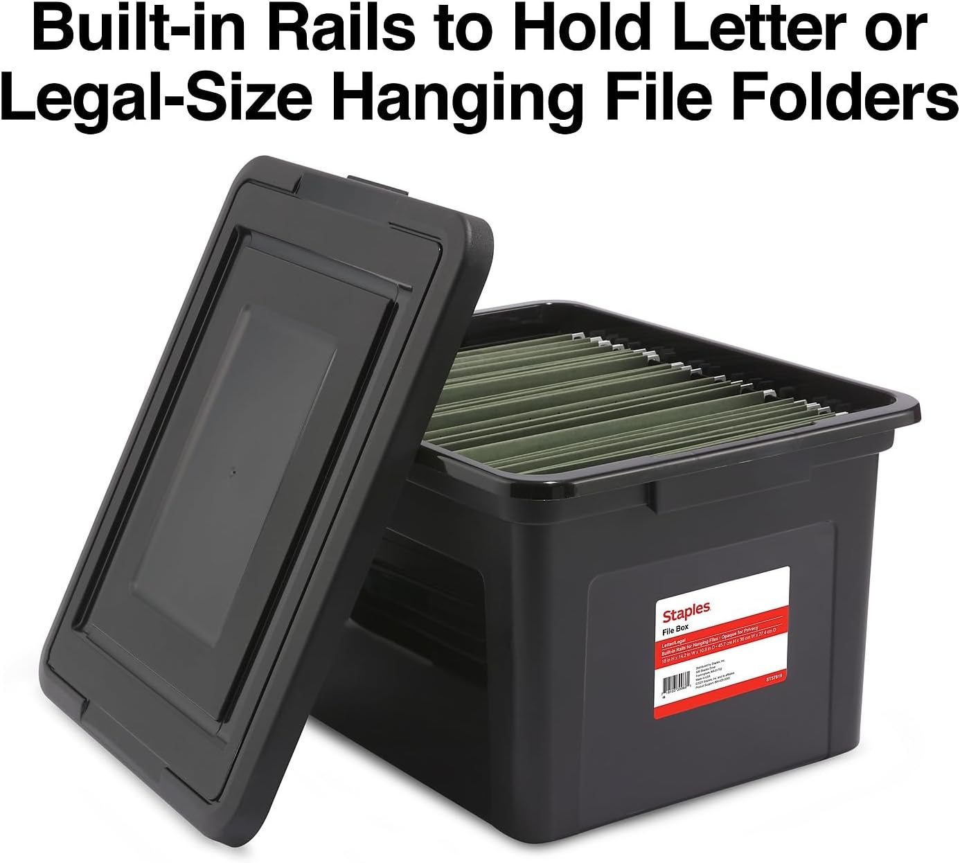 STAPLES Hanging File Folder Box - Durable Storage Organizer for Letter & Legal Size Documents, Black