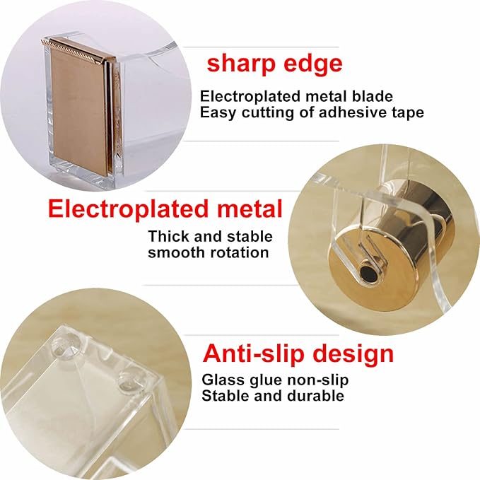 KIDMEN Office Tape Dispenser,Transparent Acrylic Tape Dispenser-Rose Gold