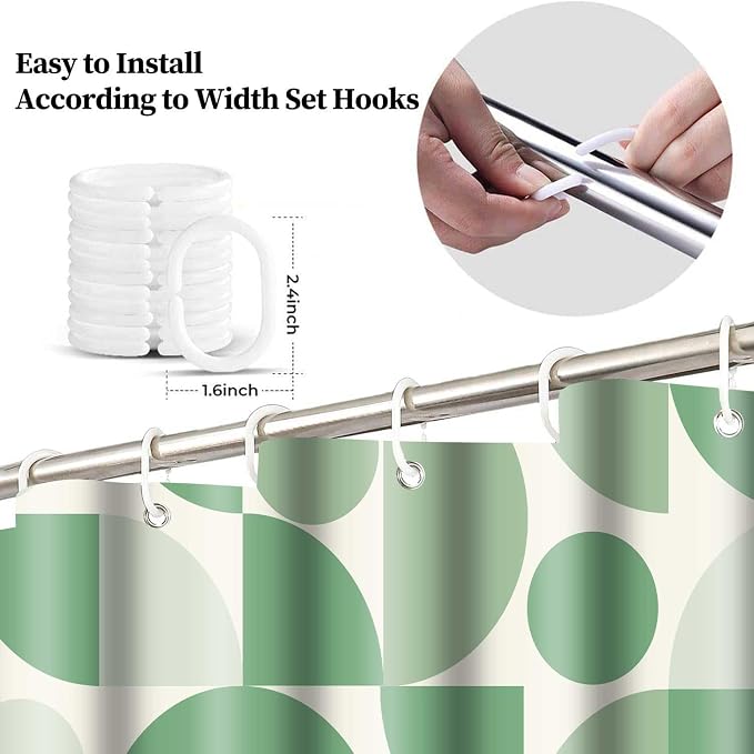 Vintage Green Mid Century Modern Shower Curtain Boho Abstract Geometric Art Shower Curtains for Bathroom Decor 72x72 Inch Colorful Unique Pattern Washable Fabric Bathroom Set with 12 Hooks
