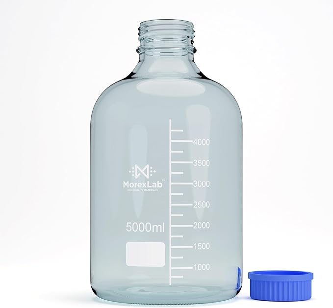5000ML Storage Glass Bottles – 1pc Round Media Storage Bottle – Borosilicate Glass Bottles – Safe Probe Storage Glass Storage Bottles with GL60 Blue Screw Cap (5000ml - 1pc)