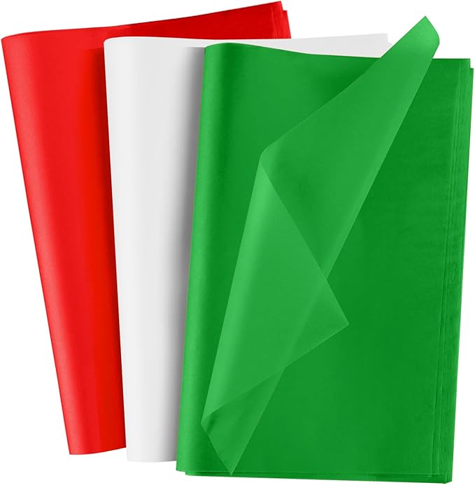 NEBURORA 100 Sheets Christmas Tissue Paper Red Green White Tissue Paper Christmas Gift Wrapping Tissue Paper for Holiday Gift Crafts Bags and Party Decorations