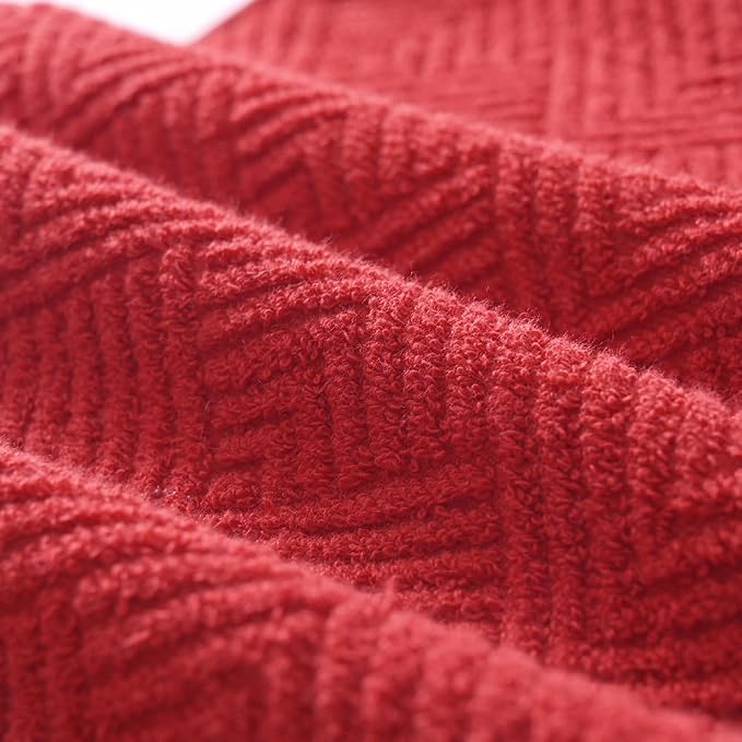 sense gnosis Red Hand Towel Set of 2 Striped Weave 13 X 29 Inch | Premium 100% Cotton Herringbone Pattern Ultra Soft Highly Absorbent Hand Towel for Bathroom