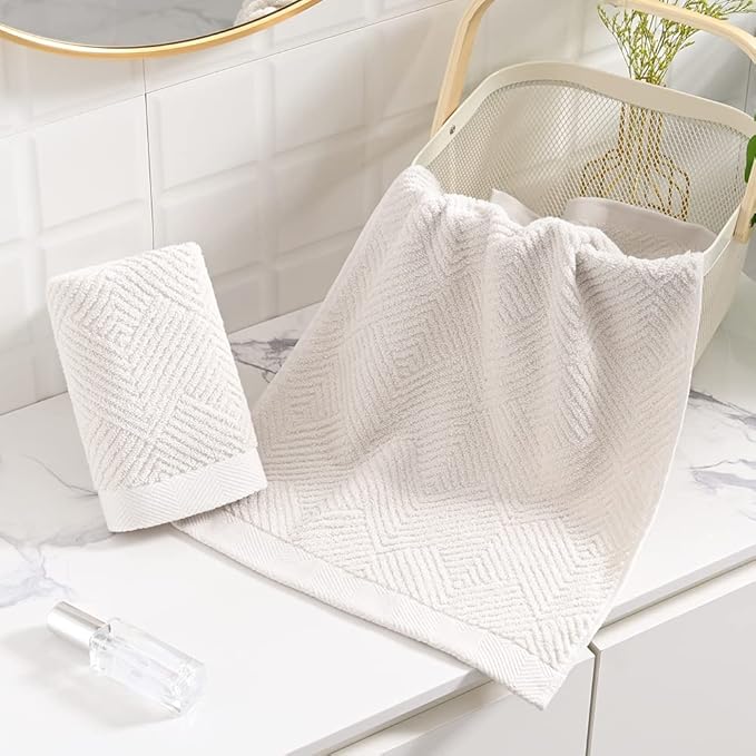 sense gnosis Lime White Hand Towel Set of 2 Super Soft Terry Striped Weave Pattern Ultra Absorbent 100% Cotton Bathroom Hand Towel 13 X 29 Inch, Beige