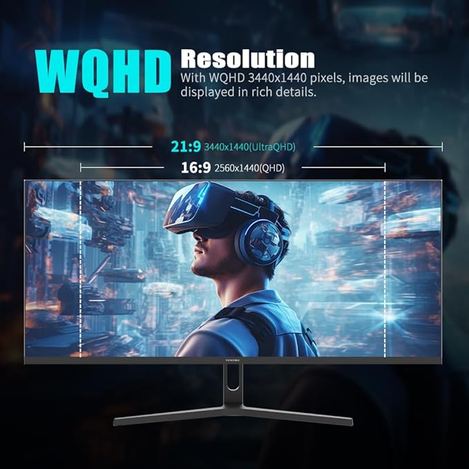 Viewedge Gaming Monitor 34 inch WQHD (3440x1440p) 165Hz Computer Monitor, 1ms 120% sRGB HDR10 VA DisplayPort HDMI Monitor, Wall Mountable Built-in Speakers