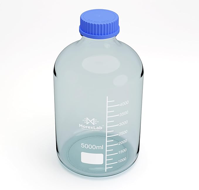 5000ML Storage Glass Bottles – 1pc Round Media Storage Bottle – Borosilicate Glass Bottles – Safe Probe Storage Glass Storage Bottles with GL60 Blue Screw Cap (5000ml - 1pc)