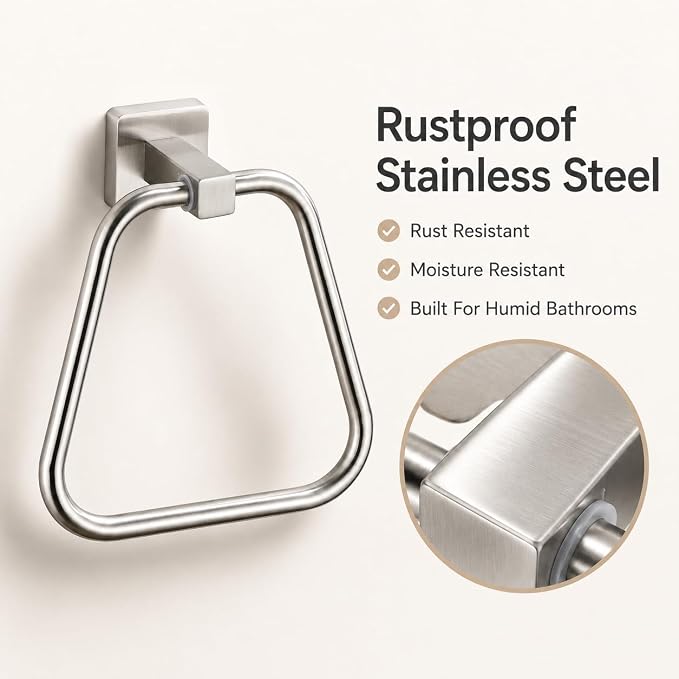 Brushed Nickel Towel Ring for Bathroom 2 Pack, Kitchen Bath Towel Holder Hangers Wall Mount Heavy Duty Stainless Steel