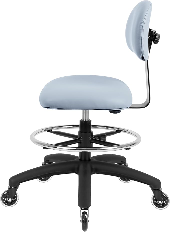 Chair Master FSS Series Square seat (20"-28") seat Height Chair. Vinyl-for Office, Garage, Desk, Shop, Computer, Doctor, Medical, Easy to Clean! 18" Footring (Gray, Mid Stool, Rubber Roller Casters)