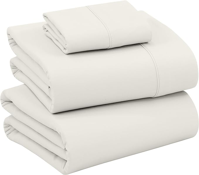RUVANTI 100% Cotton Twin XL Sheet Sets, 3 Pieces, Soft & Breathable Percale Weave Bedding, Deep Pocket 16", Hotel Standard, Crisp Cool Feel, Durable, Perfect Size Dyed Sheets, Ivory