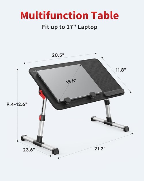 SAIJI Adjustable Laptop Desk - Portable Foldable Stand for Sofa, Couch, Bed | Medium Size, Black