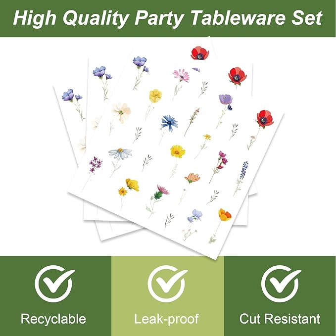 48pcs Flower Party Decoration Set,16 Dessert plate,16 Napkin And 16 Fork,16 persons Baby in Bloom Floral Disposable tableware,Wildflower Birthday Party Supplies (Multicolor 24)