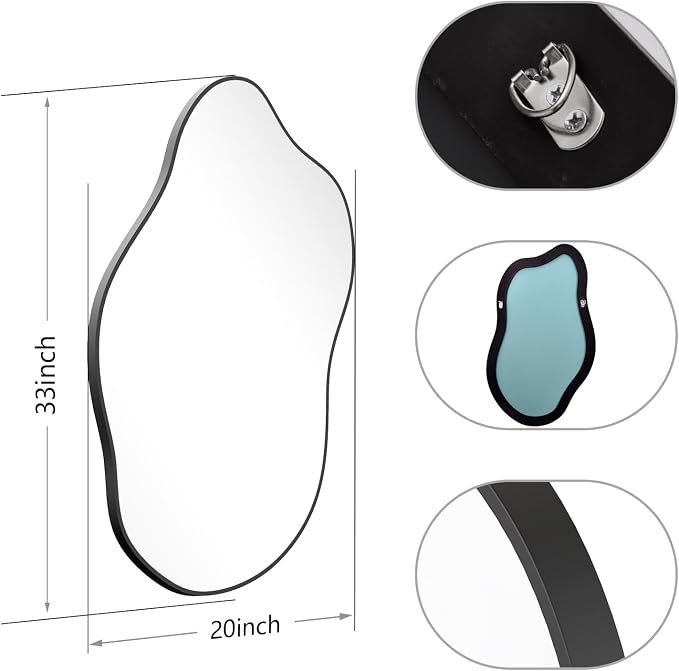 Asymmetrical Mirror for Wall,20"x33" Black Irregular Wall Mirror, Unique Vanity Mirror, Shaped Dressing Mirror for Living Room, Bathroom, Bedroom, Entryway Wall Decor