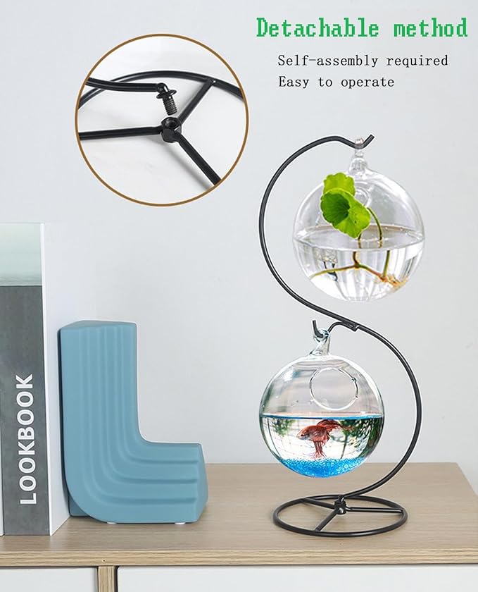 Ornament Display Stand Holder Iron Hanger Air Plant Stand Flower Pot Holder Iron Stand for Hanging Glass Globe Ball,Christmas Wedding Ornament, Home Office Decor (S-Style)