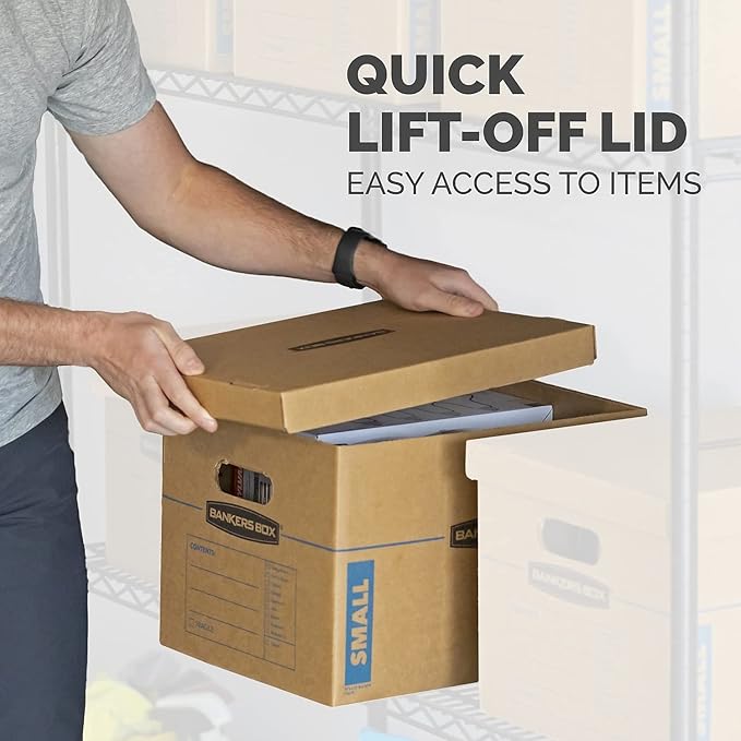 Bankers Box Small Classic Moving Box 20 Pack, Reinforced Handles, Tape-Free Assembly, Box with Lid, 15-in x 12-in x 10-in (7714210)