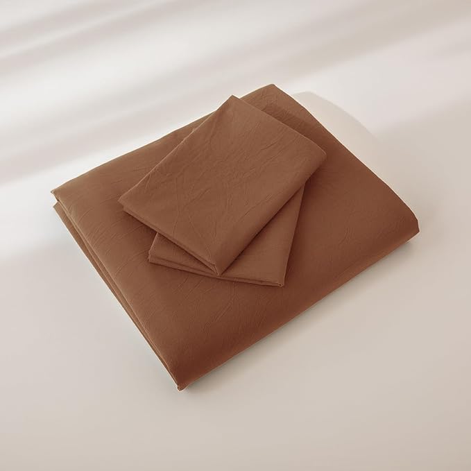 JIYUAN 100% Washed Cotton Duvet Cover Set 3 Pieces Cal King, 1 Duvet Cover 104x98 Inches(Comforter Not Included) and 2 Pillowcases,Linen Feel Bedding Set Comfy and Breathable,Burnt Orange