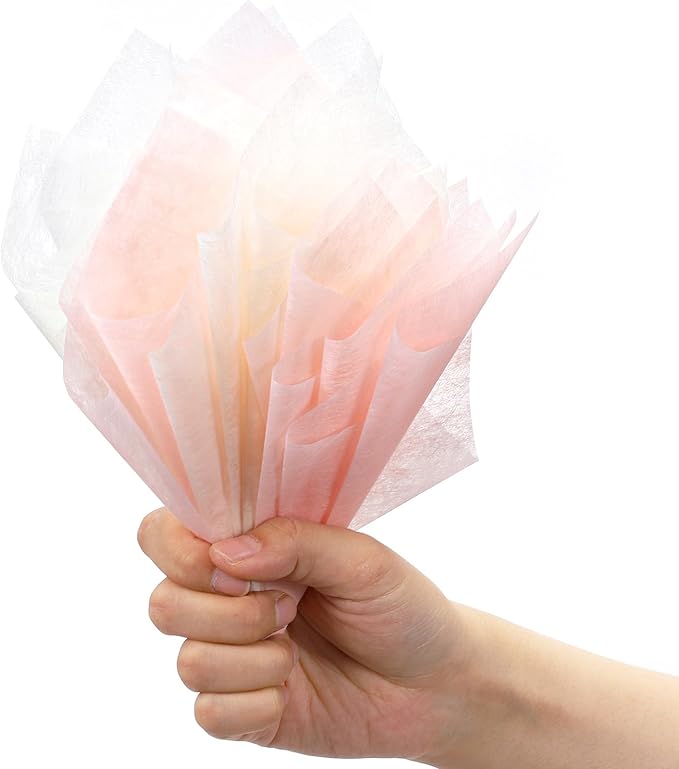 70 Sheets Flower Wrapping Paper, Cotton Wrapping Flower Paper Withdrawable Pleated Bouquet Wrap, 11"x 11" Waterproof Non-Woven Fabric for Fresh Flowers Gift Packaging Florist Supplies (Beige, Pink)
