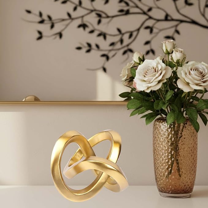Knot Geometric Sculpture Decor,Mid Century Modern Abstract Figurines,Home Decor Statue,Bookcase Decor,Decorative Accents for Living Room, Coffee Table, Office Desktop, Shelf (Gold)