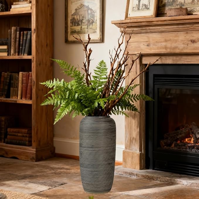 Vintage Ceramic Floor Vase – 15.7 Inch Distressed Glazed Oversized Floor Urn, Rustic Country Decor for Entryway, Living Room & Corner