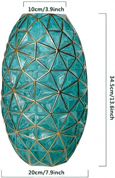 Hand Painted Gold and Green Diamond Shaped Glass Crystal Vase 13.6 inch Tall (Hand Painted Gold and Green)